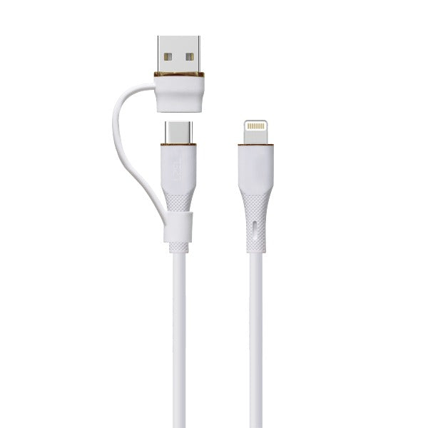 LZEL Celeris PowerDuo – 2-in-1 USB-C to Lightning 27W Silicone Cable (30cm) Built-in USB-A Connector | White