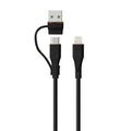 LZEL Celeris PowerDuo – 2-in-1 USB-C to Lightning 27W Silicone Cable (1m) Built-in USB-A Connector | Black