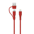 LZEL Celeris PowerDuo – 2-in-1 USB-C to Lightning 27W Silicone Cable (1m) Built-in USB-A Connector | Red