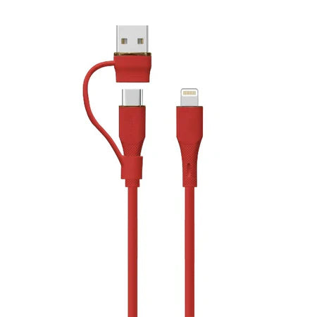 LZEL Celeris PowerDuo â€“ 2-in-1 USB-C to Lightning 27W Silicone Cable (1m) Built-in USB-A Connector