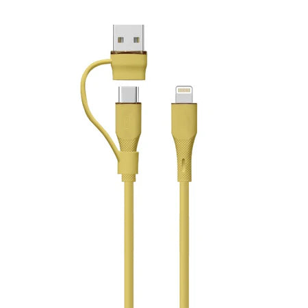 LZEL Celeris PowerDuo â€“ 2-in-1 USB-C to Lightning 27W Silicone Cable (1m) Built-in USB-A Connector