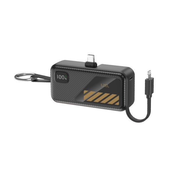 LZEL NanoFlux Charger Mini – 5,000mAh PD Type-C Power Bank with Built-in Lightning Cable | Black