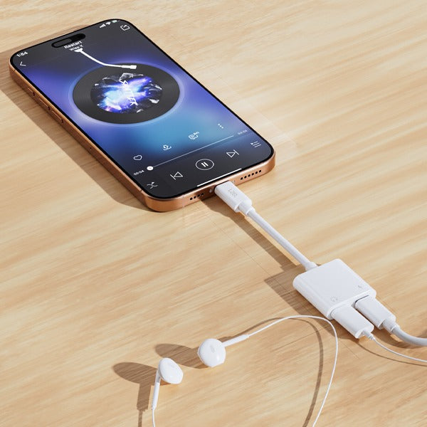 LZEL Hubduo Nexus Dual USB-C Headphone And Charger Adapter 20cm | White