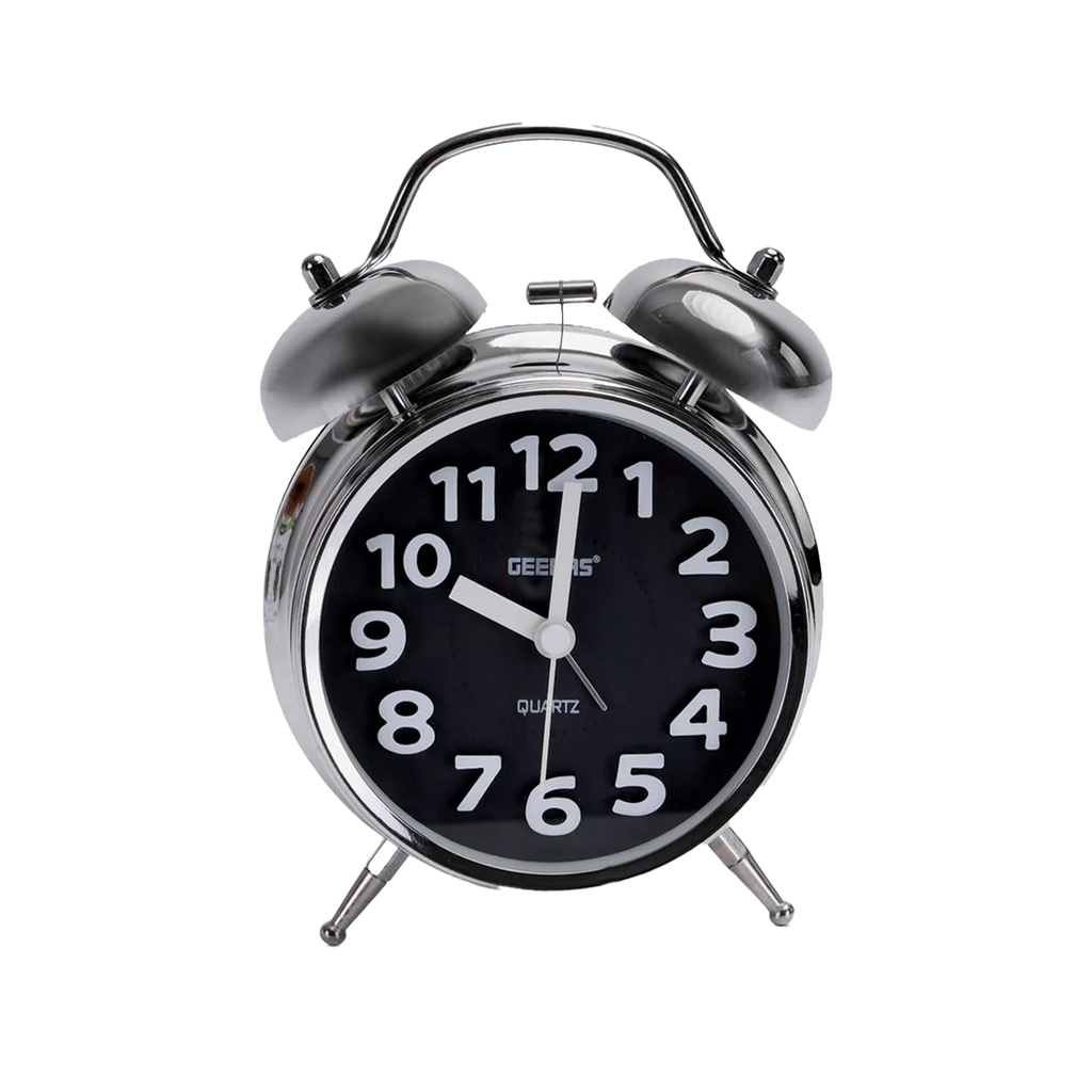 Geepas Twin Bell Alarm Clock – Chrome Silver