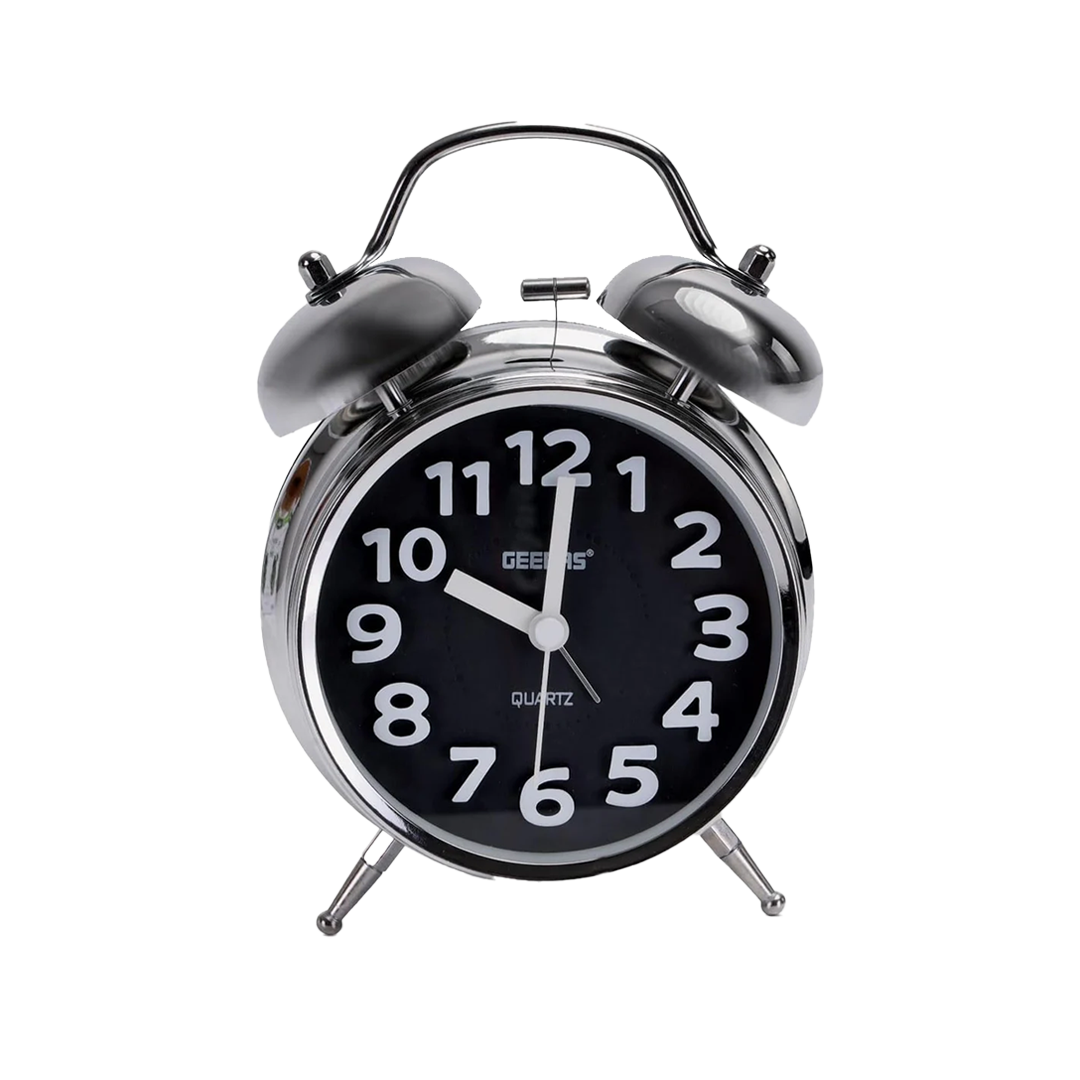 Geepas Twin Bell Alarm Clock – Chrome Silver