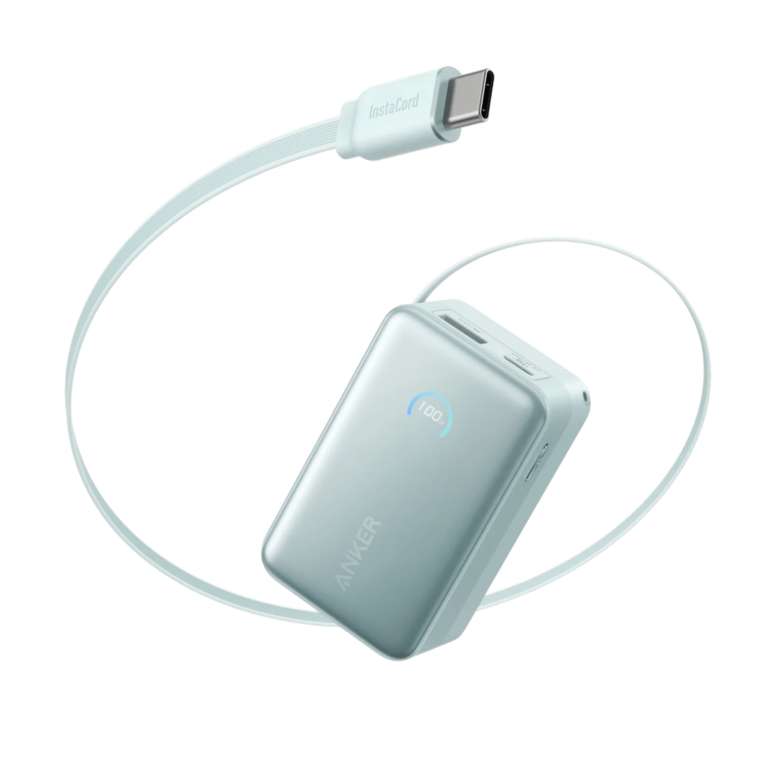 Anker Nano Power Bank 10,000mAh – 45W Fast Charging with Built-In Retractable USB-C Cable | Green