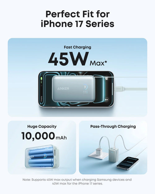 Anker Nano Power Bank 10,000mAh â?? 45W Fast Charging with Built-In Retractable USB-C Cable | Green