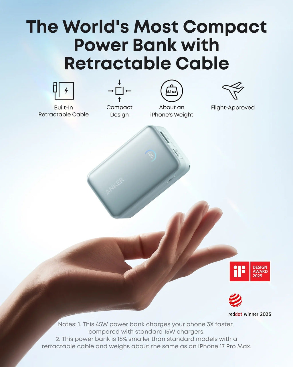 Anker Nano Power Bank 10,000mAh – 45W Fast Charging with Built-In Retractable USB-C Cable | Green