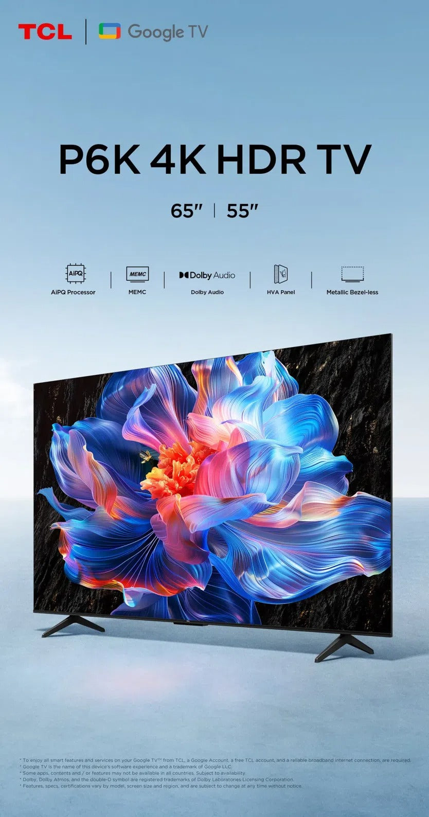 TCL P6K 55-Inch 4K UHD Smart Google TV 2025 | HDR10 & Dolby Audio