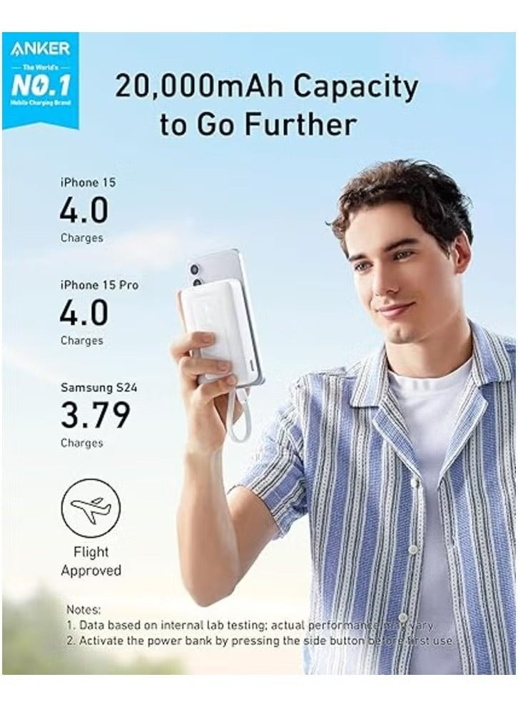 Anker Zolo Power Bank (20,000mAh) with Built-in USB-C Cable | White