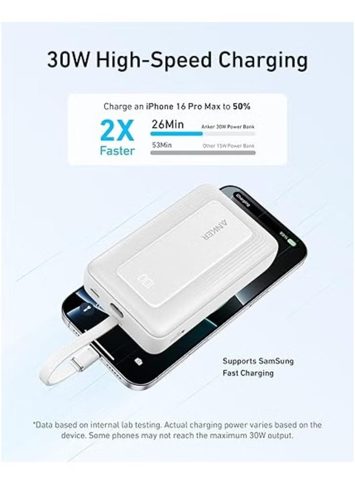 Anker Zolo Power Bank (20,000mAh) with Built-in USB-C Cable | White