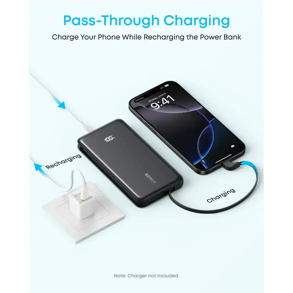 Anker Zolo Power Bank 10,000mAh – 22.5W Fast Charging with Built-In USB-C Cable | Black