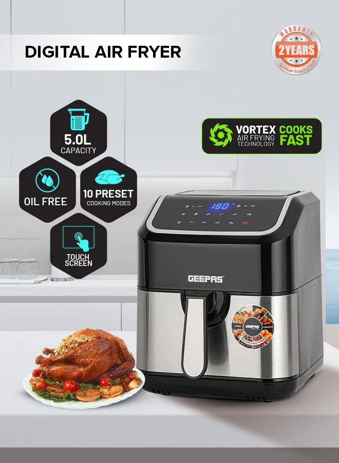 Geepas Digital Air Fryer 5L Touch Screen Vortex Timer 50-200°C