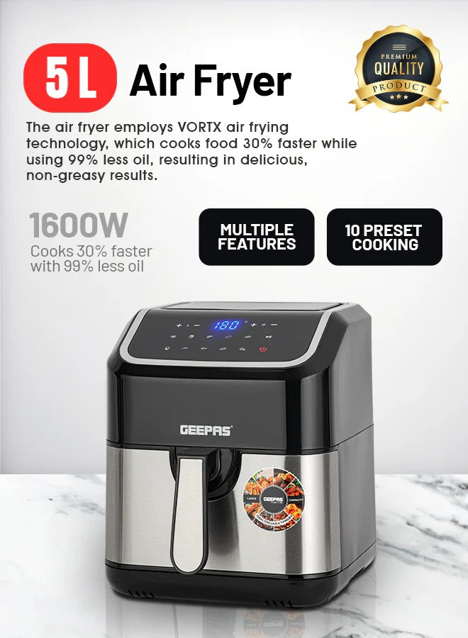 Geepas Digital Air Fryer 5L Touch Screen Vortex Timer 50-200°C