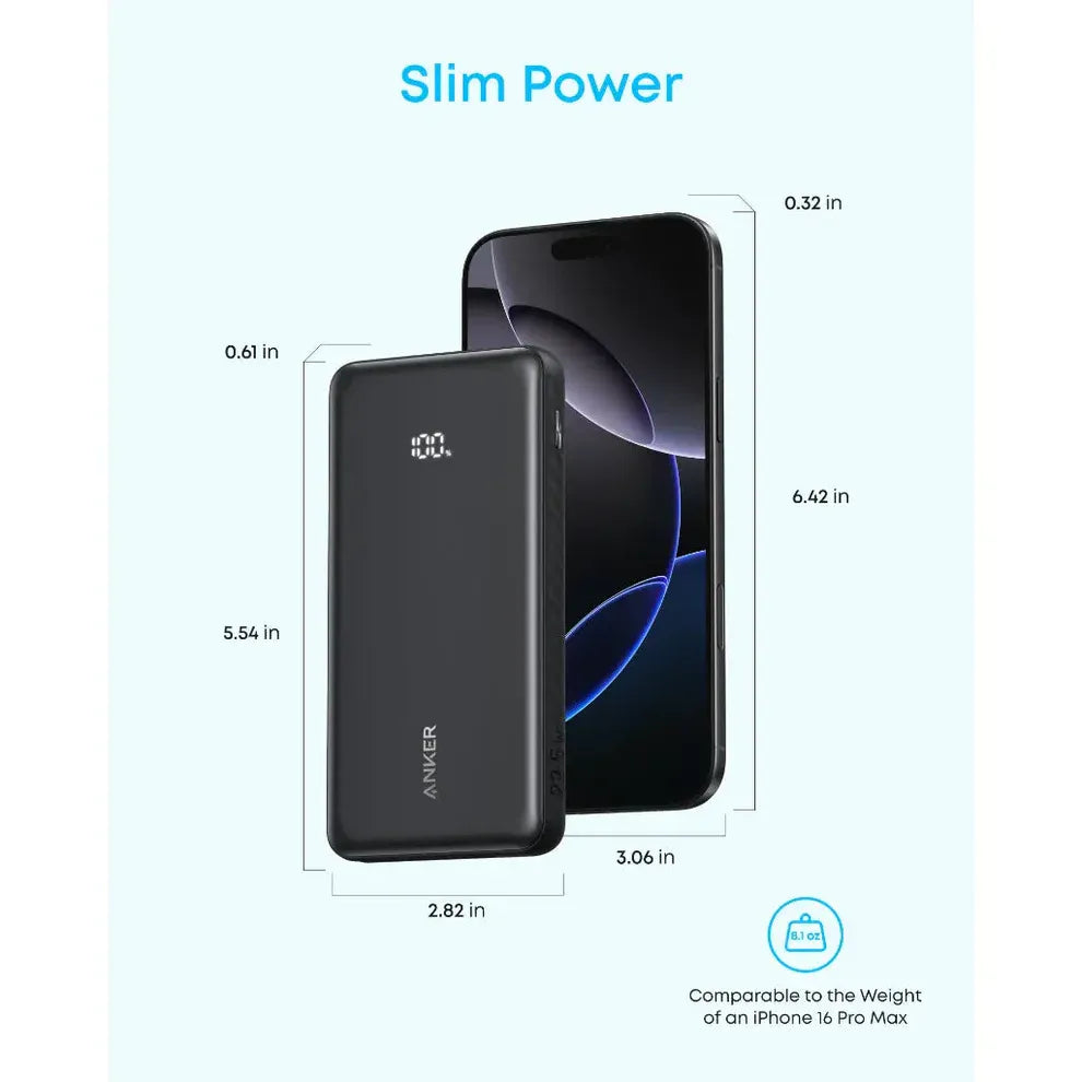 Anker Zolo Power Bank 10,000mAh – 22.5W Fast Charging with Built-In USB-C Cable | Black