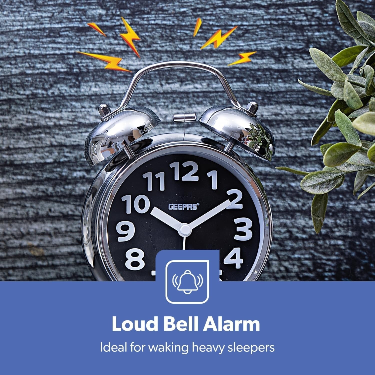 Geepas Twin Bell Alarm Clock – Chrome Silver