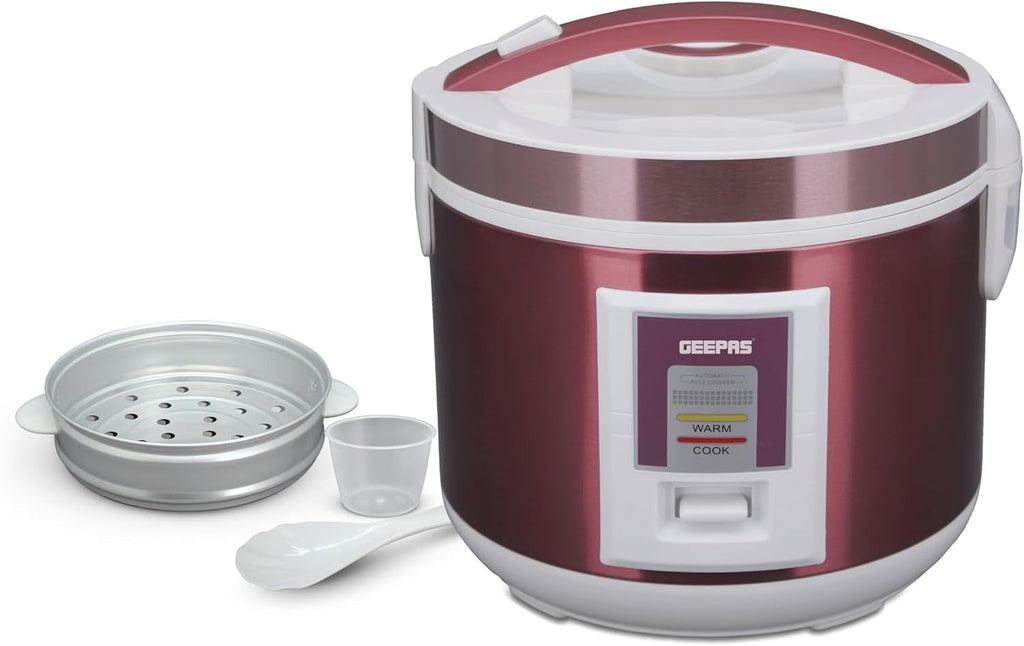 Geepas Stainless Steel Rice Cooker – 1.5L | Red