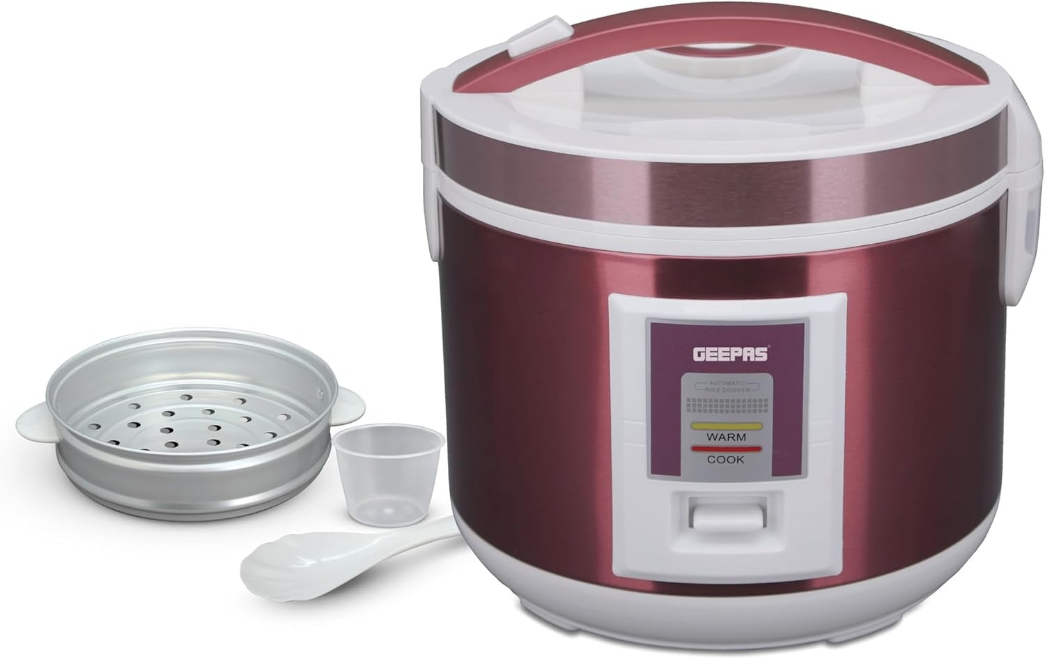 Geepas Stainless Steel Rice Cooker – 1.5L | Red