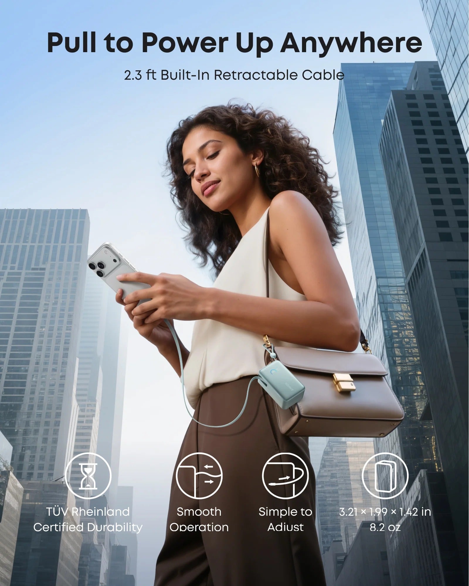 Anker Nano Power Bank 10,000mAh – 45W Fast Charging with Built-In Retractable USB-C Cable | Green