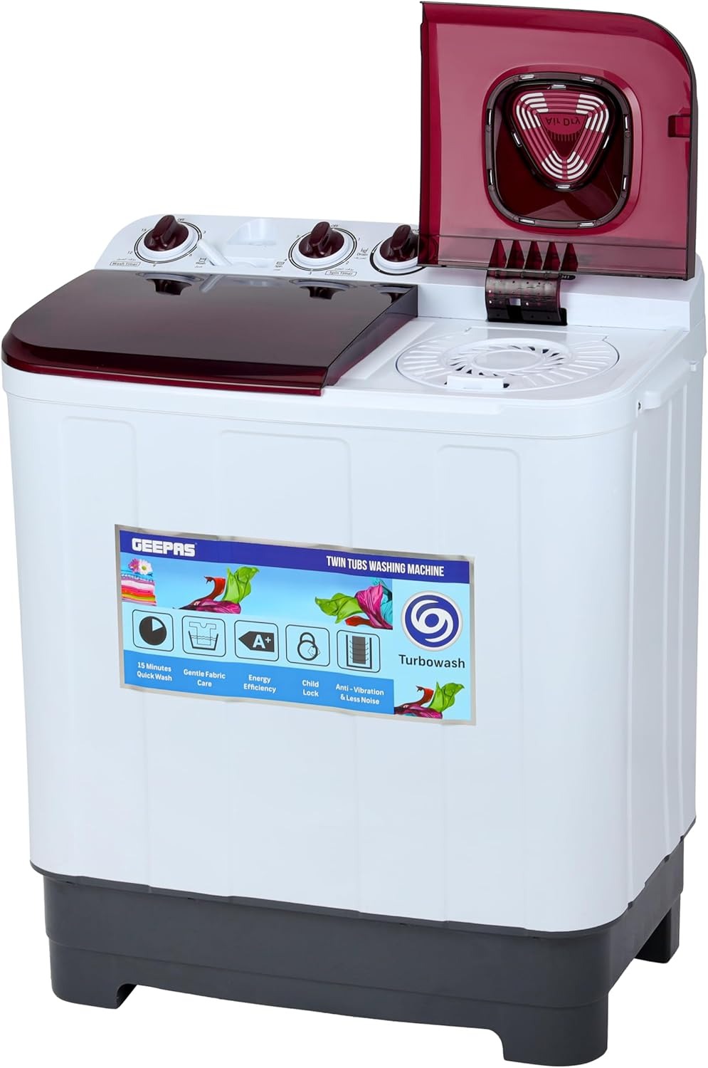 Geepas 7.0 KG Twin Tub Semi-Automatic Washing Machine – Full Knob Control, Top Load