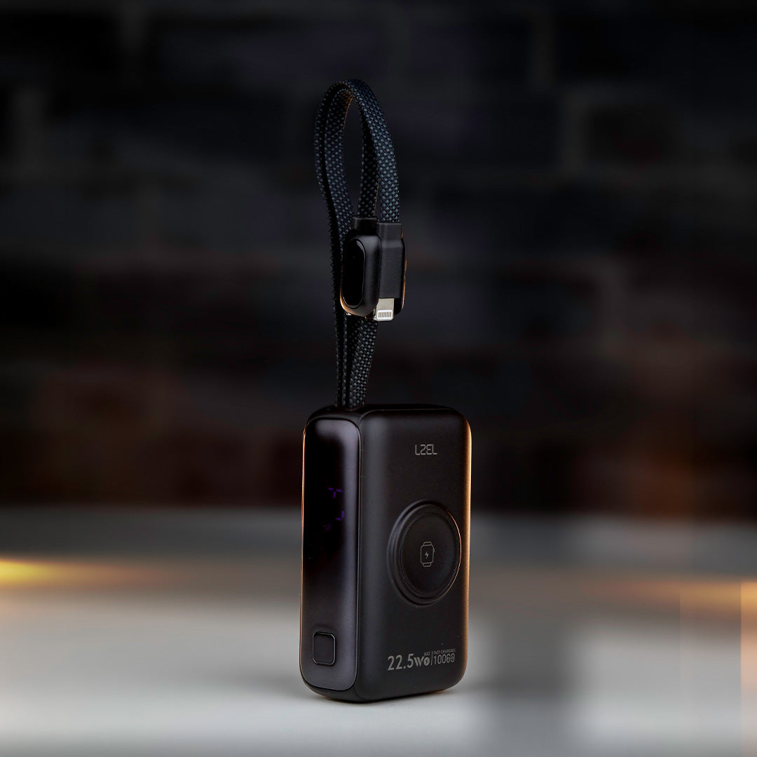 LZEL Ampflow10 Mini 10000Mah Pd Power Bank 22.5W | Built-In Type-C & Lightning Cable | Wireless Charging