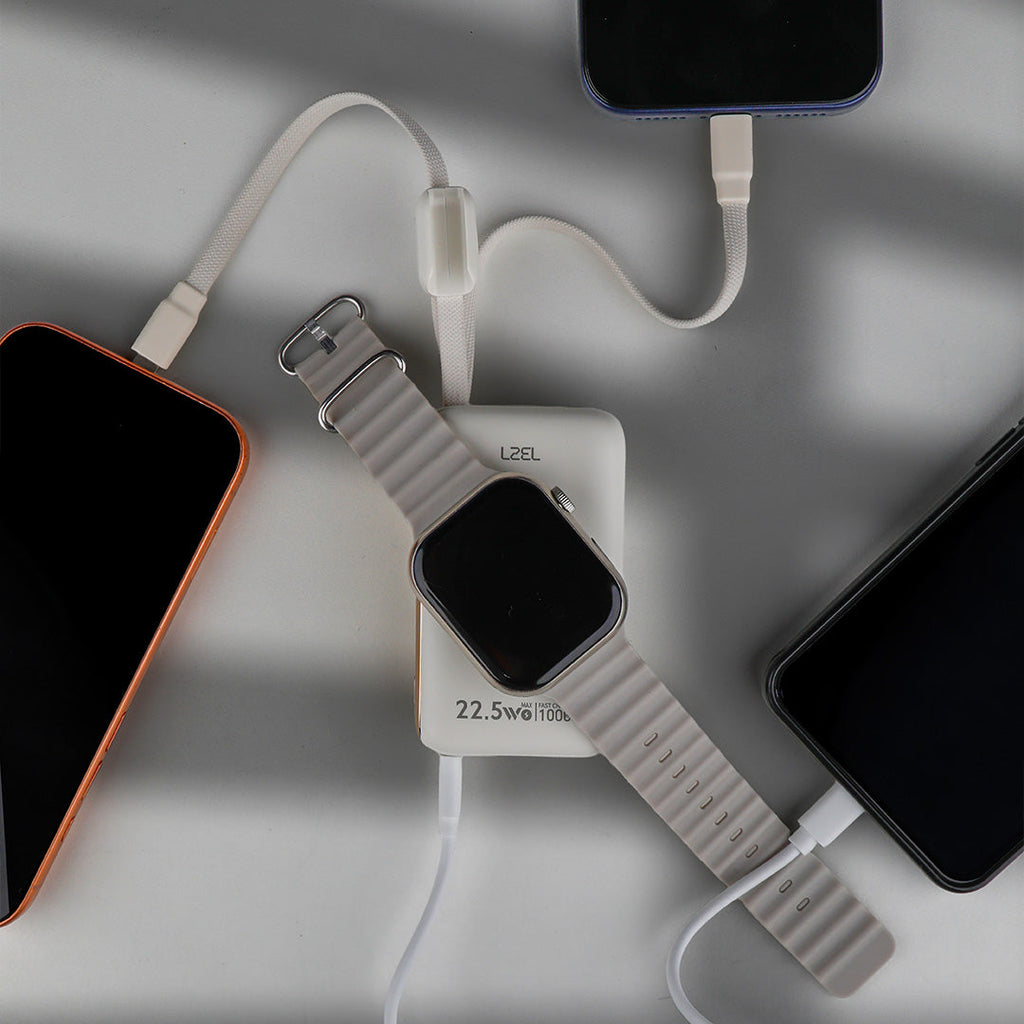 LZEL Ampflow10 Mini 10000Mah Pd Power Bank 22.5W | Built-In Type-C & Lightning Cable | Wireless Charging