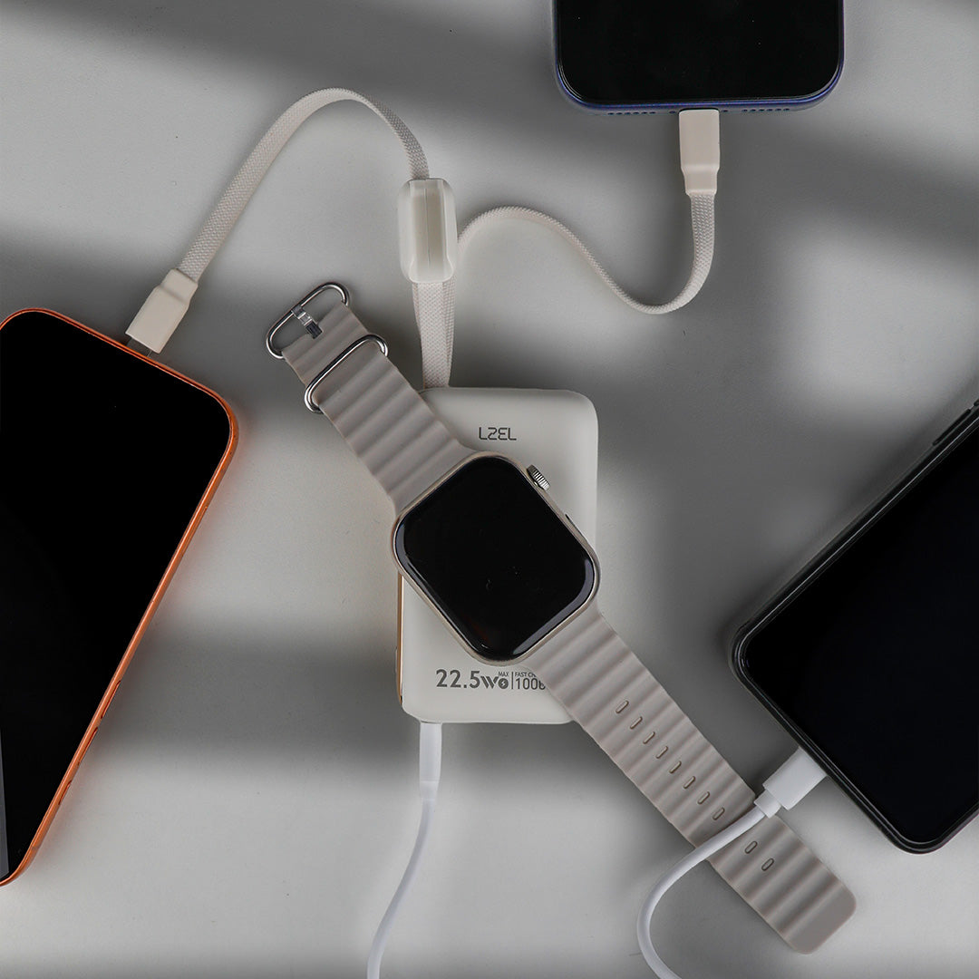 LZEL Ampflow10 Mini 10000Mah Pd Power Bank 22.5W | Built-In Type-C & Lightning Cable | Wireless Charging