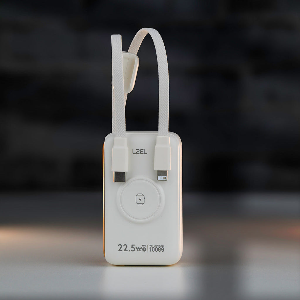 LZEL Ampflow10 Mini 10000Mah Pd Power Bank 22.5W | Built-In Type-C & Lightning Cable | Wireless Charging