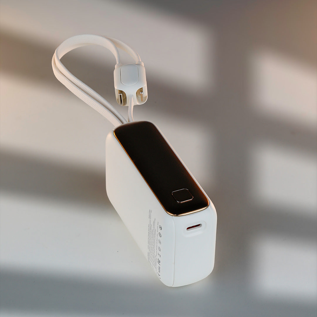 LZEL Ampflow10 Mini 10000Mah Pd Power Bank 22.5W | Built-In Type-C & Lightning Cable | Wireless Charging