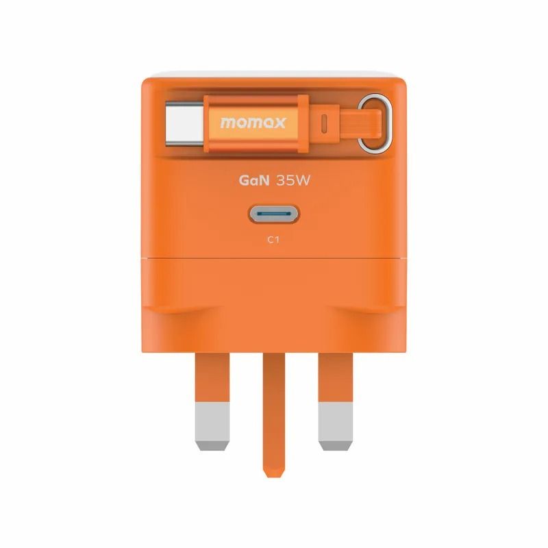 Momax 1-Charge+ GaN 35W charger with Retractable USB-C Cable | Orange