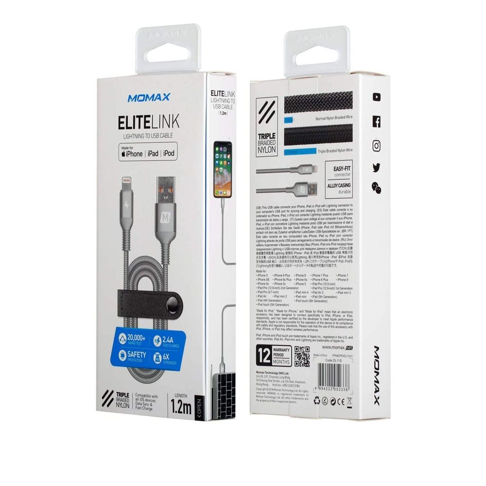 Momax Elite Link Lightning to USB Cable 1.2M | Silver