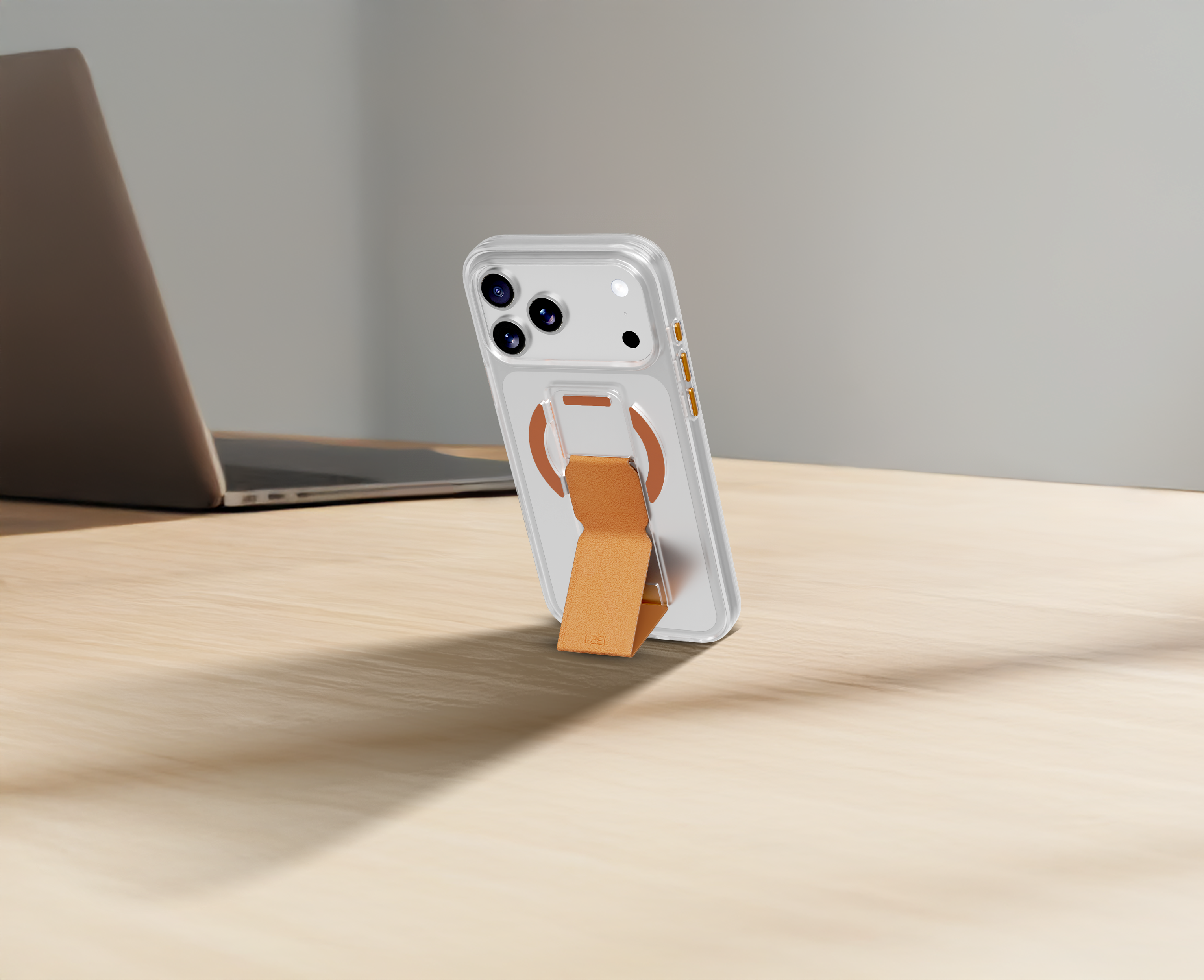 LZEL MagClear LeatherGrip Case for iPhone 17 Pro | Papaya