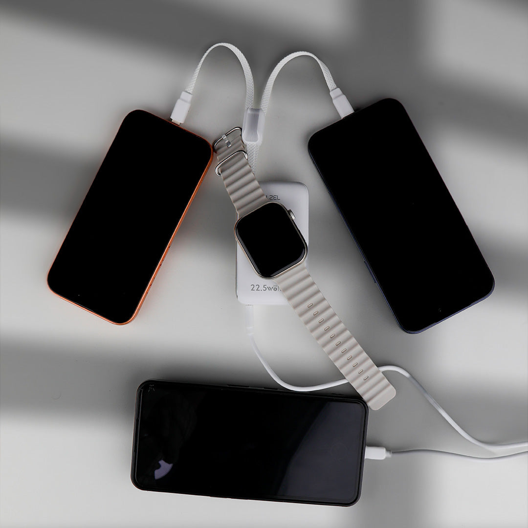 LZEL Ampflow10 Mini 10000Mah Pd Power Bank 22.5W | Built-In Type-C & Lightning Cable | Wireless Charging