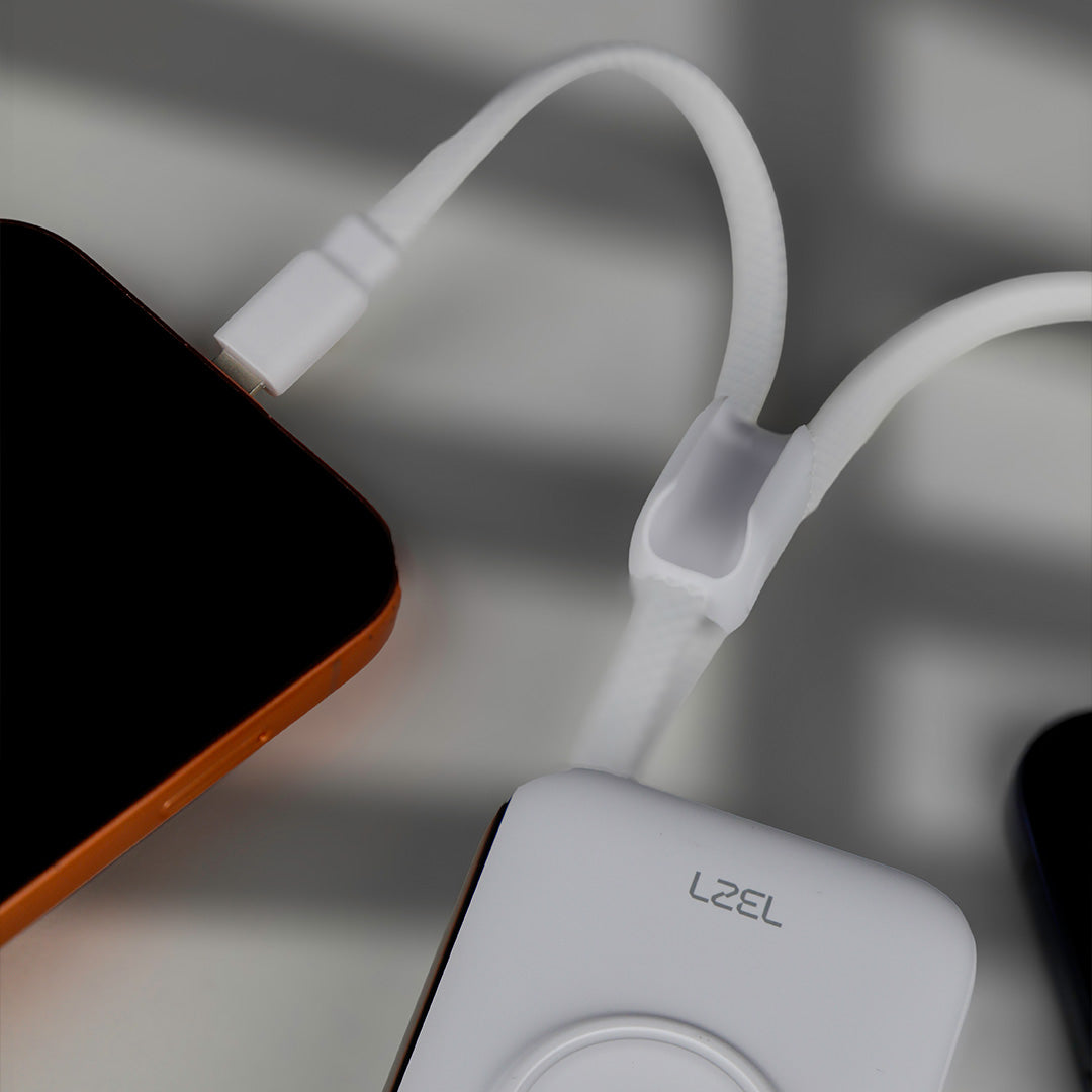 LZEL Ampflow10 Mini 10000Mah Pd Power Bank 22.5W | Built-In Type-C & Lightning Cable | Wireless Charging