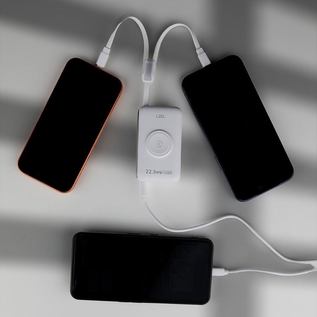 LZEL Ampflow10 Mini 10000Mah Pd Power Bank 22.5W | Built-In Type-C & Lightning Cable | Wireless Charging