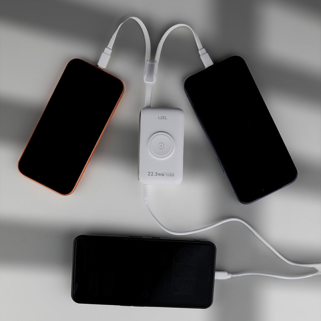 LZEL Ampflow10 Mini 10000Mah Pd Power Bank 22.5W | Built-In Type-C & Lightning Cable | Wireless Charging