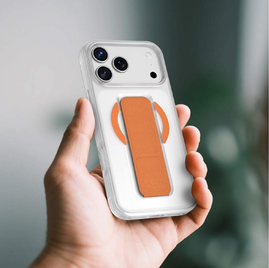 Asli Global MagTrox Gravitas MagSafe Leather Grip Case for iPhone 17 Pro | Orange