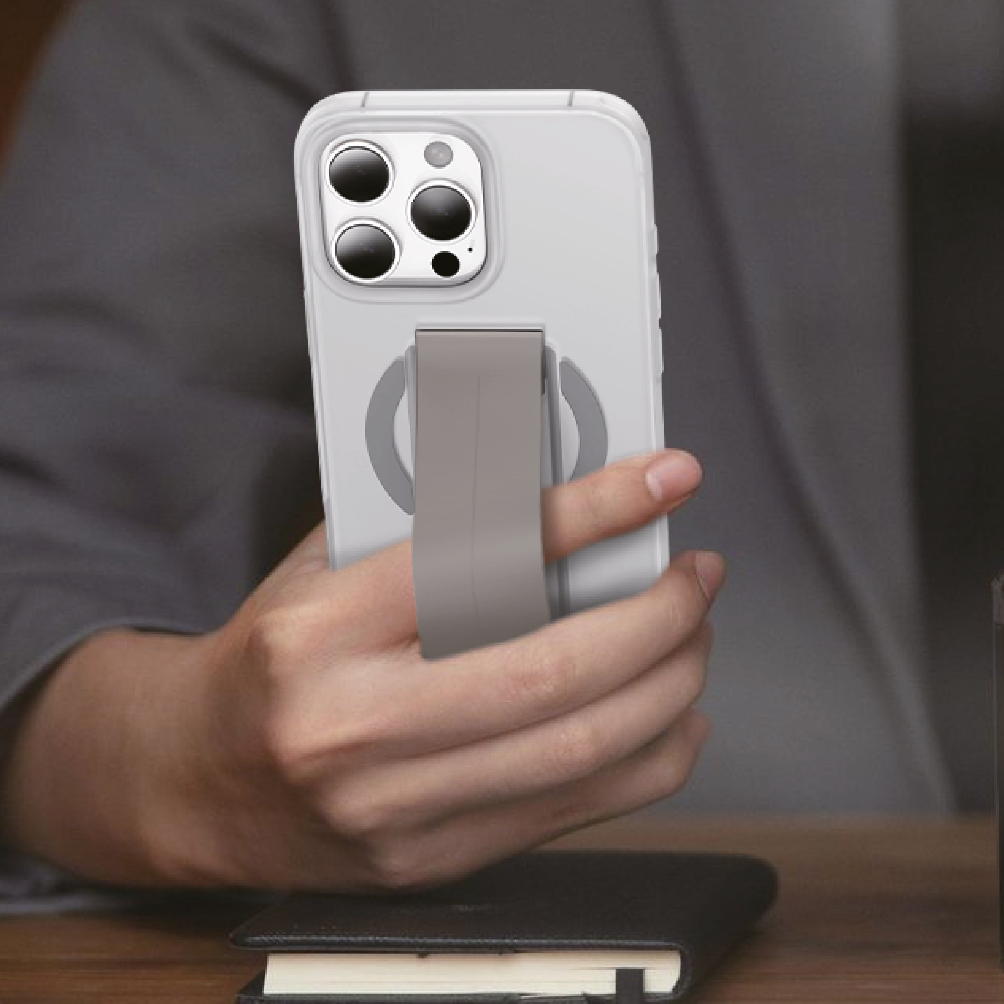Asli Global Gravitas iPhone 15 Pro MagSilicone MagSafe With Flexible Gray Grip Case | Titanium
