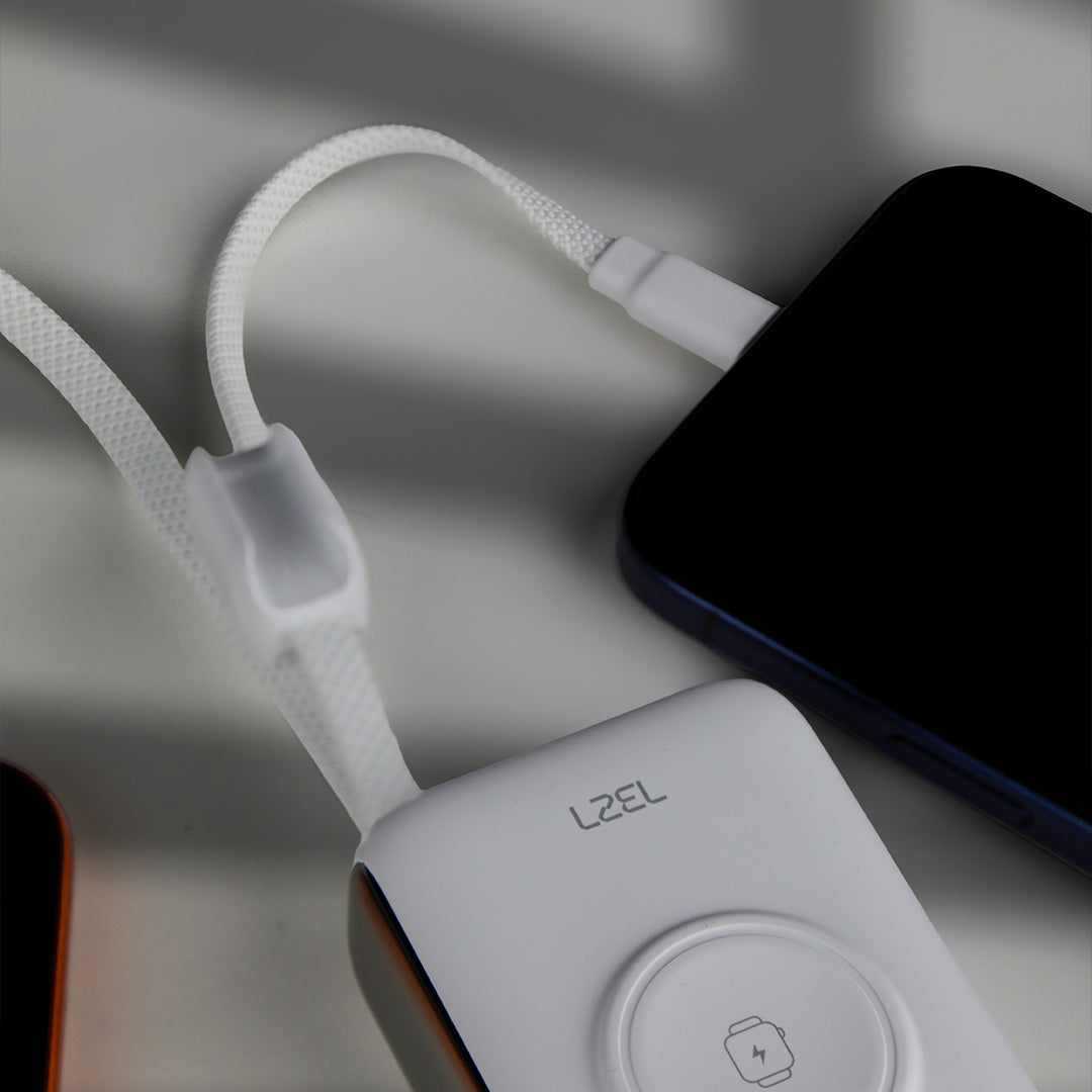 LZEL Ampflow10 Mini 10000Mah Pd Power Bank 22.5W | Built-In Type-C & Lightning Cable | Wireless Charging