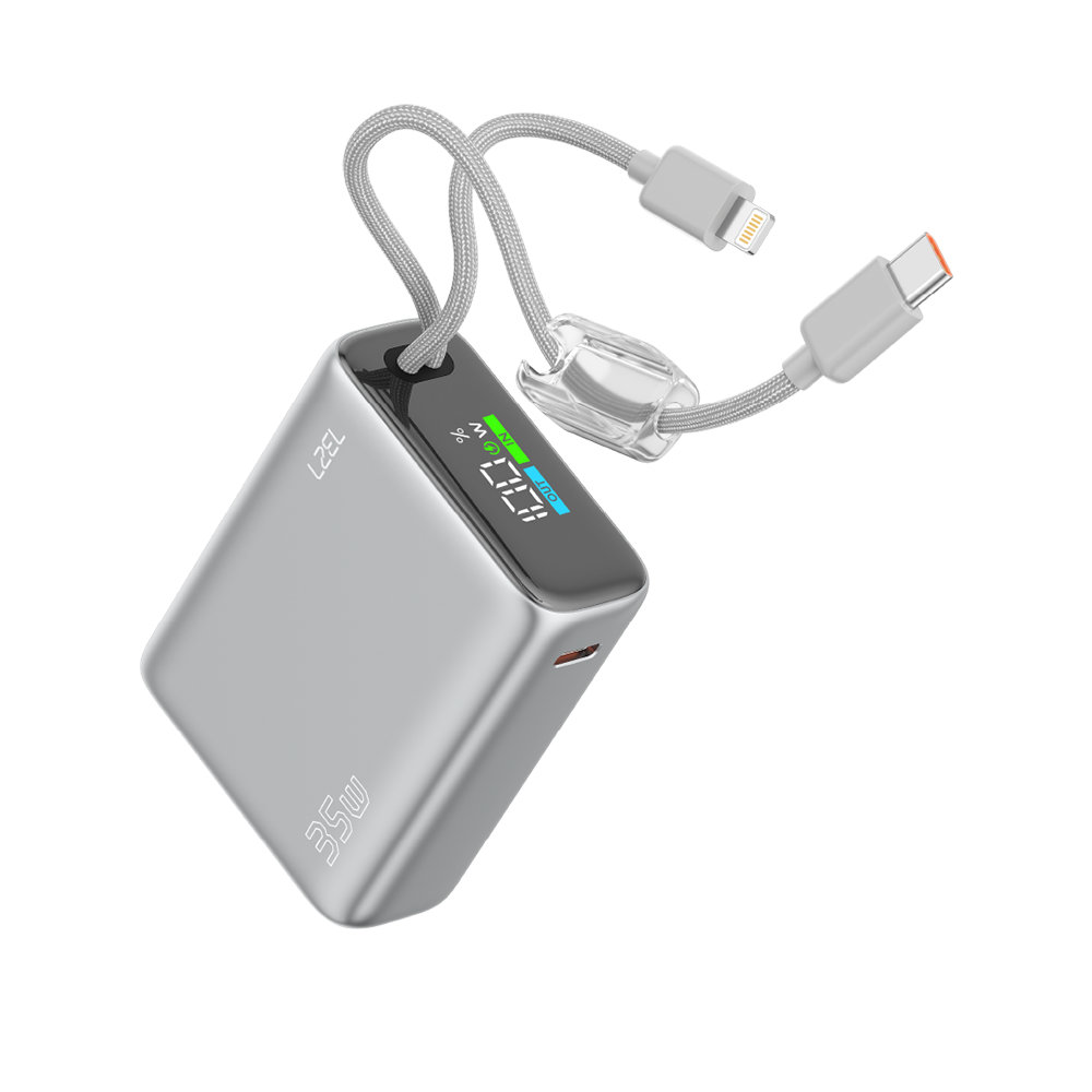 LZEL Neurovolt 10K Pd 35W Mini Power Bank Pd3.0 & Qc3.0 | Usb-C Cable & Lightning Cable | Silver