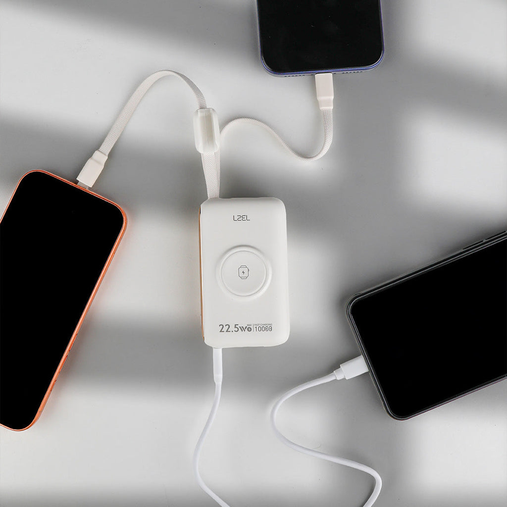 LZEL Ampflow10 Mini 10000Mah Pd Power Bank 22.5W | Built-In Type-C & Lightning Cable | Wireless Charging