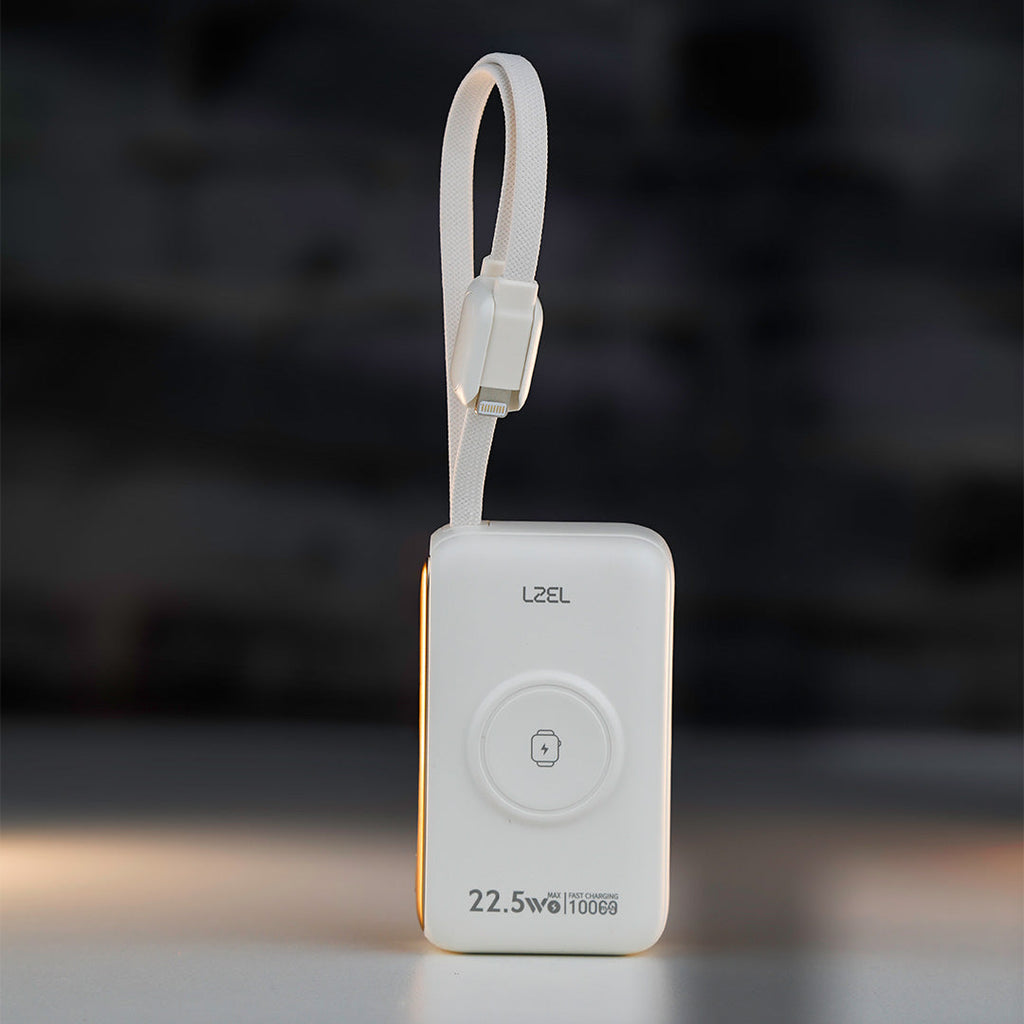 LZEL Ampflow10 Mini 10000Mah Pd Power Bank 22.5W | Built-In Type-C & Lightning Cable | Wireless Charging