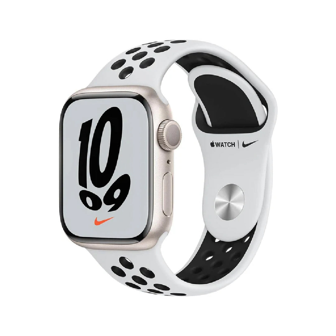 Apple Watch Nike Series 7 GPS + Cellular 41mm Starlight Aluminium Case with Pure Platinum/Black Nike Sport Band - Regular
