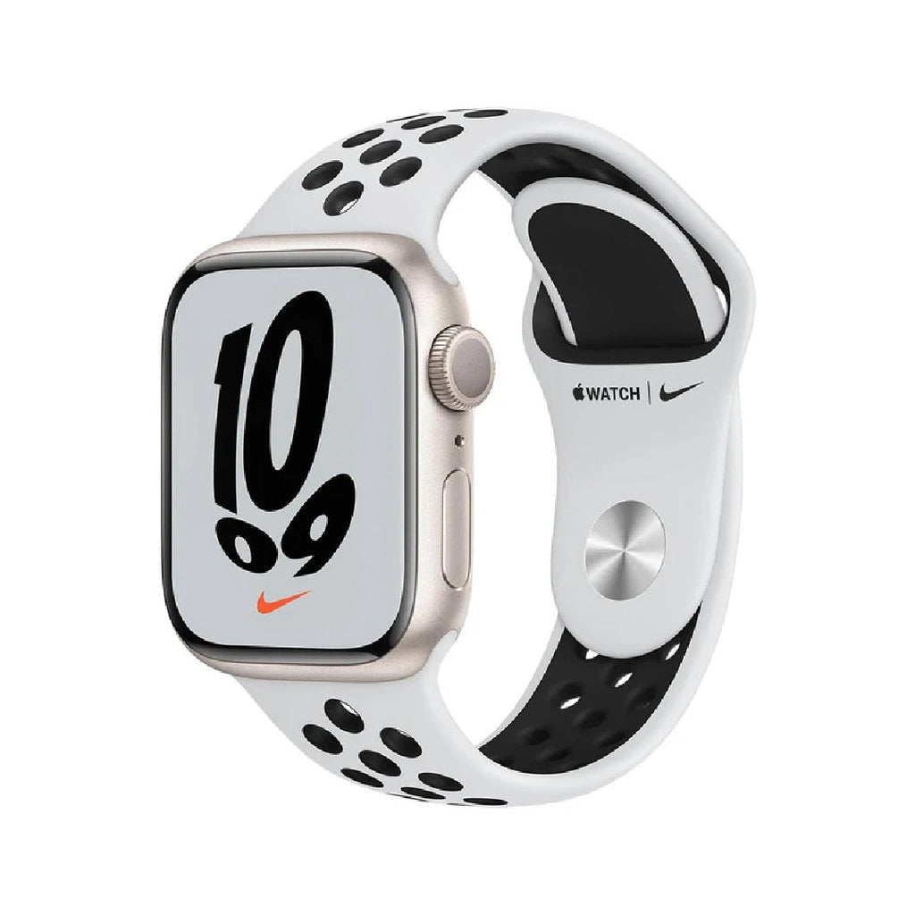 Apple Watch Nike Series 7 GPS 41mm Starlight Aluminium Case with Pure Platinum/Black Nike Sport Band - Regular