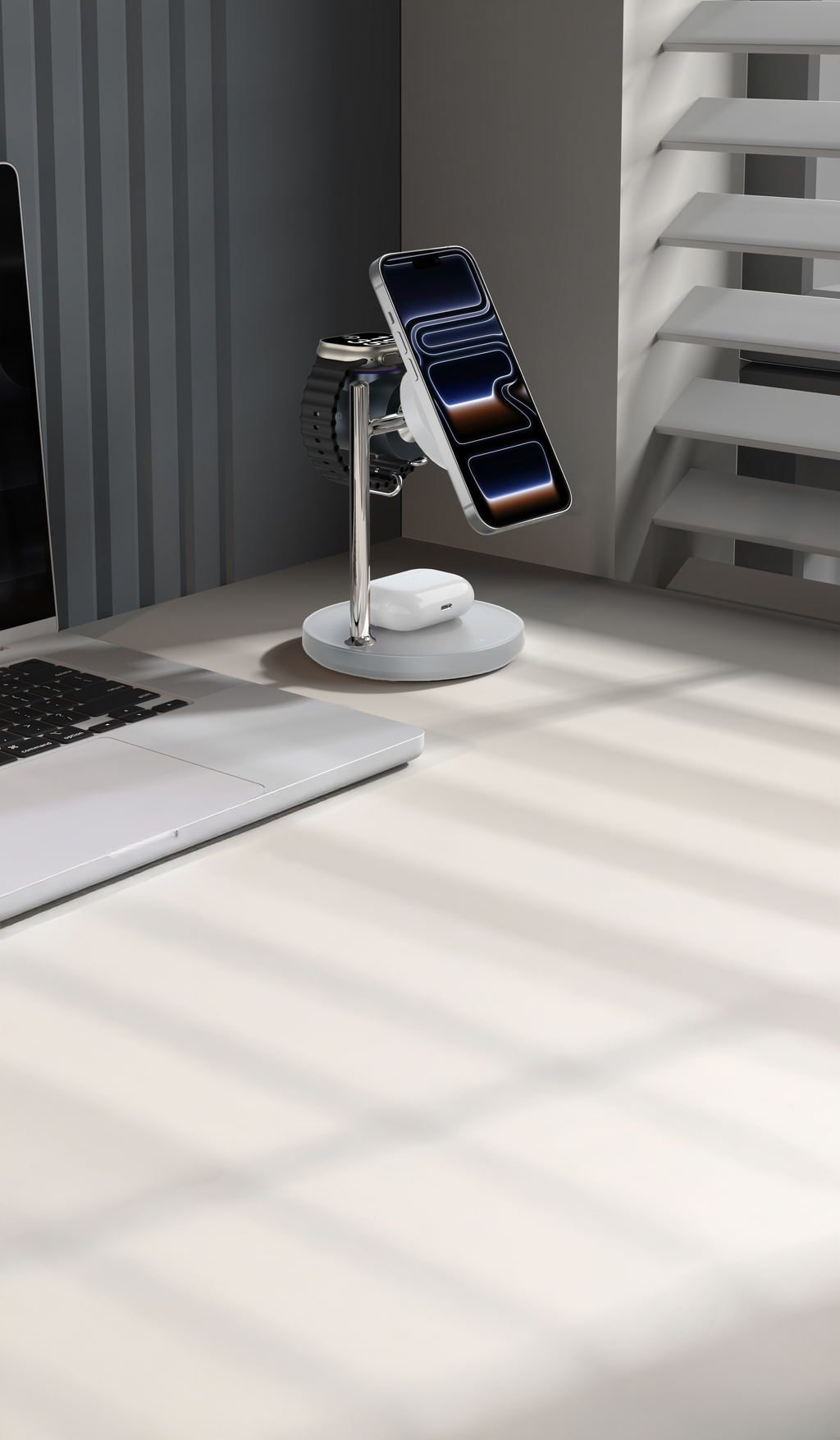 LZEL FlexDock Series 3-in-1 Magnetic Desktop Wireless Charger | White