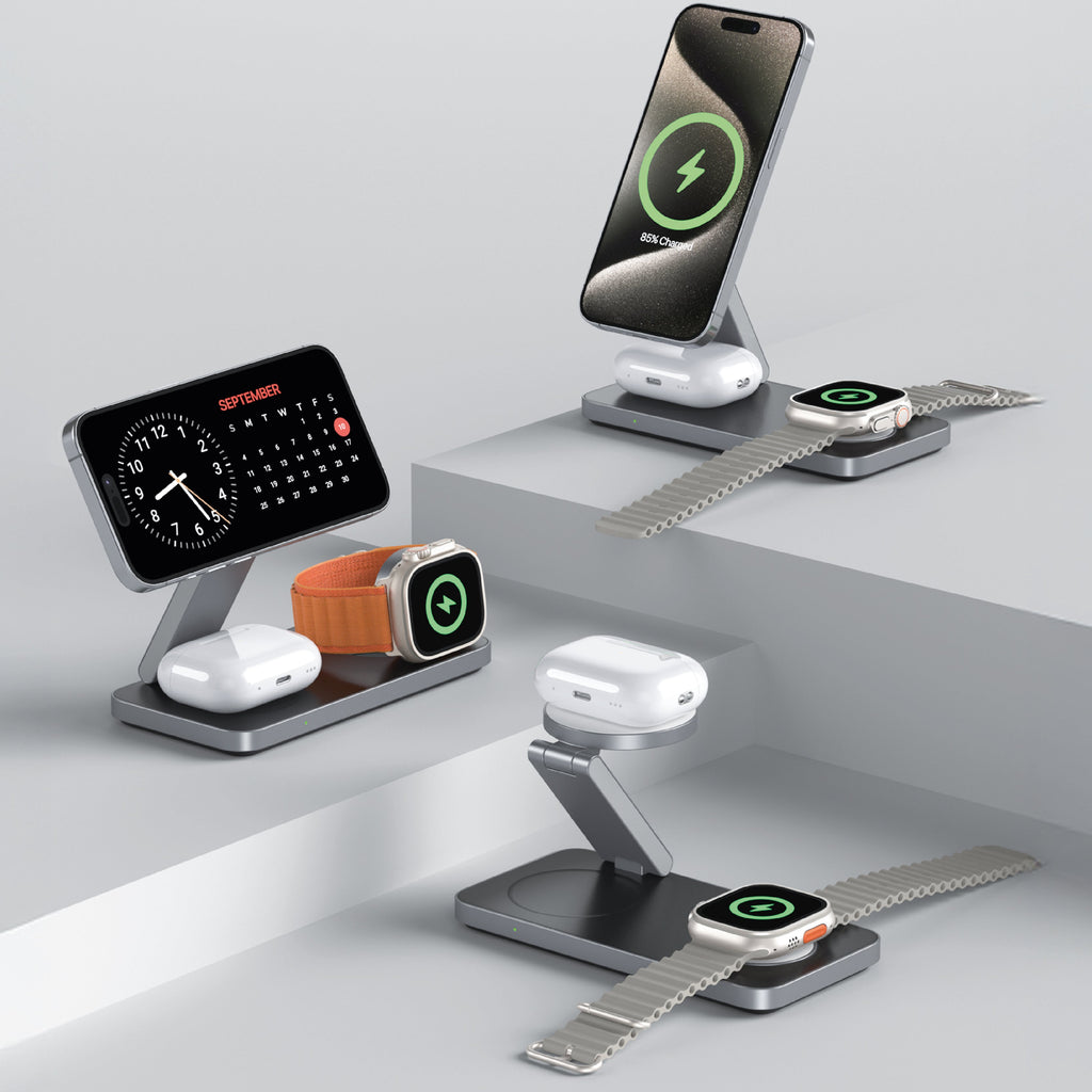 LZEL Magflecto Tripower 5-in-1 Foldable Charging Station Wireless PD 15W Max | Black